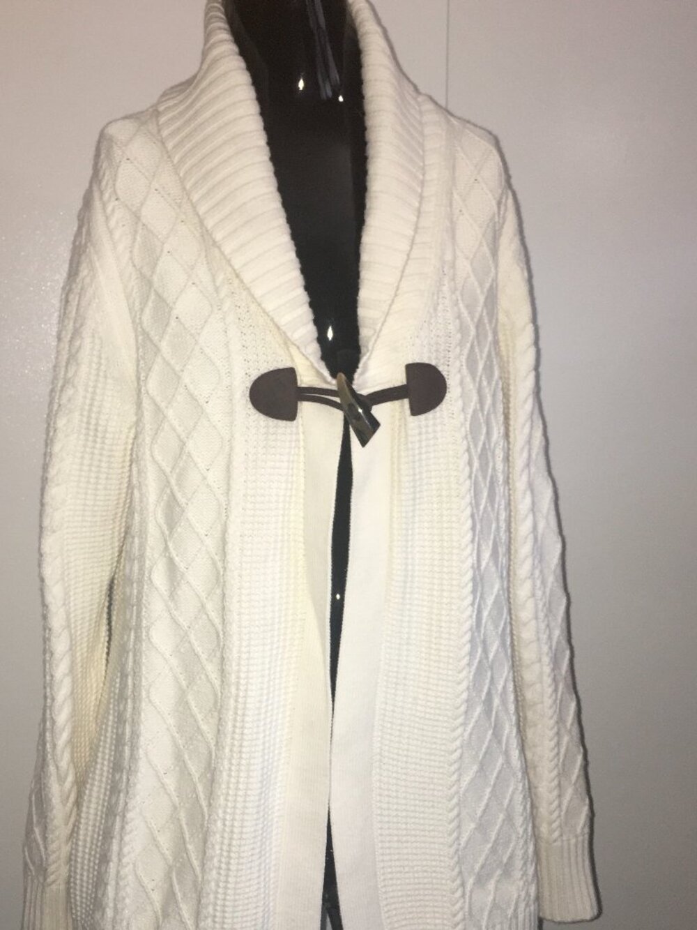 Nautica Ivory Cable Knit Toggle Button Cardigan Sweater